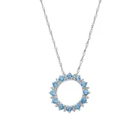 Sterling Silver, Blue Topaz & White Topaz Open-Circle Pendant Necklace