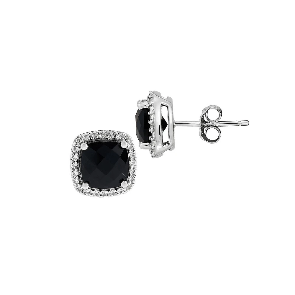 Sterling Silver, Onyx & Sapphire Stud Earrings