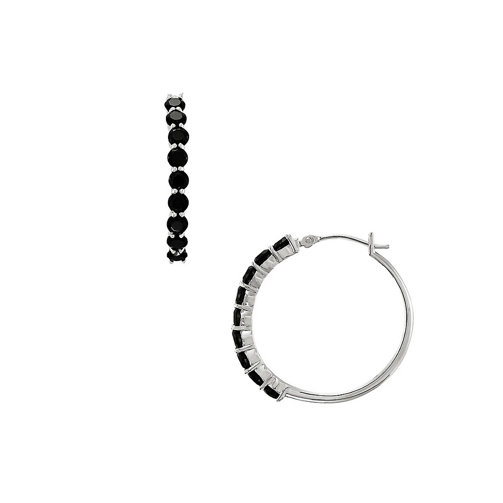 Sterling Silver & Onyx Hoop Earrings