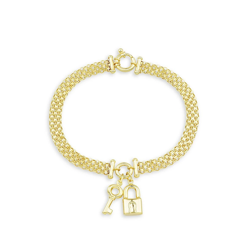 14K Yellow Gold Lock & Key Charm Bracelet