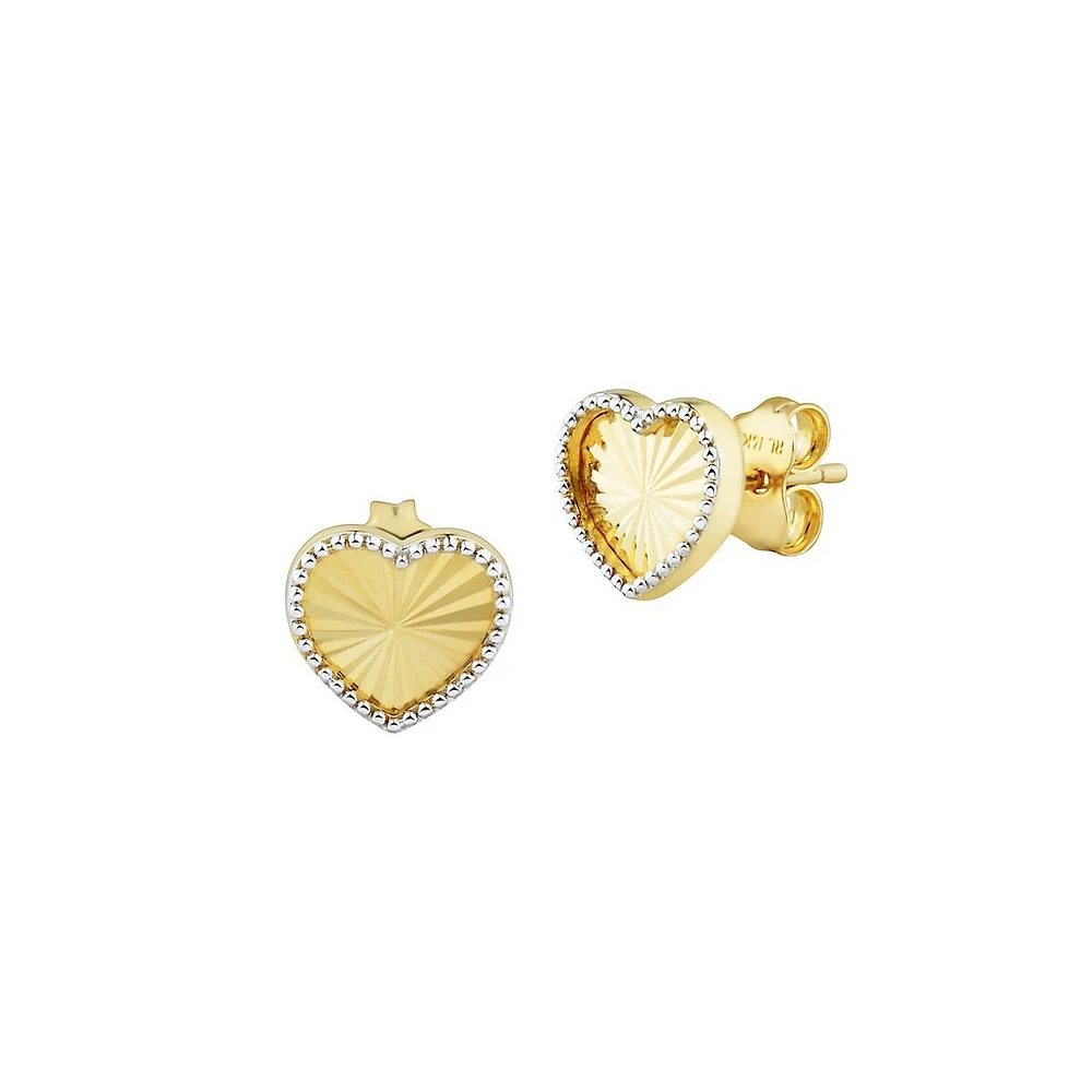 Two-Tone 14K Gold Heart Stud Earrings