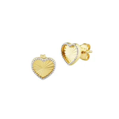 Two-Tone 14K Gold Heart Stud Earrings