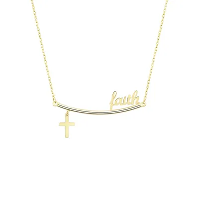 14K Yellow Gold Faith & Cross Bar Necklace