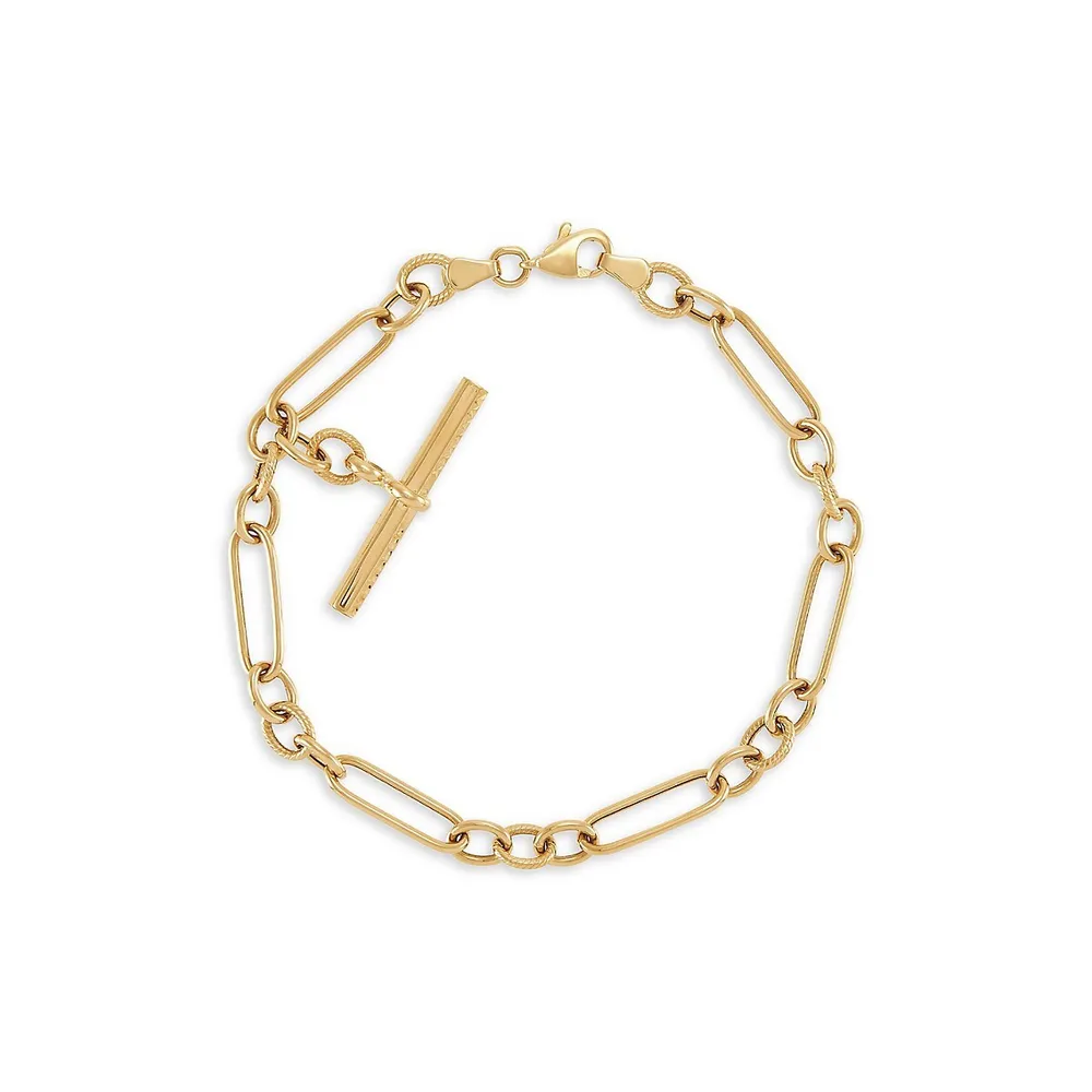 14K Yellow Gold Alternated Paperclip Chain Bracelet - 7.75-Inch