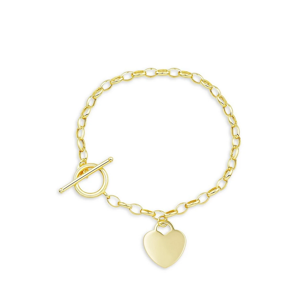 Bracelet en or jaune 14 ct à breloque en forme de cœur et à fermoir à bâtonnet