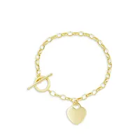 Bracelet en or jaune 14 ct à breloque en forme de cœur et à fermoir à bâtonnet