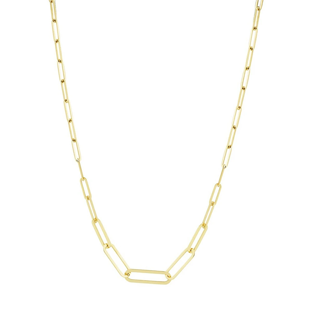 14K Yellow Gold Graduated Paperclip Chain Necklace - 18-Inch