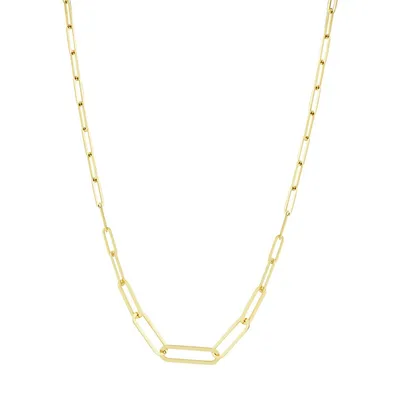 14K Yellow Gold Graduated Paperclip Chain Necklace - 18-Inch
