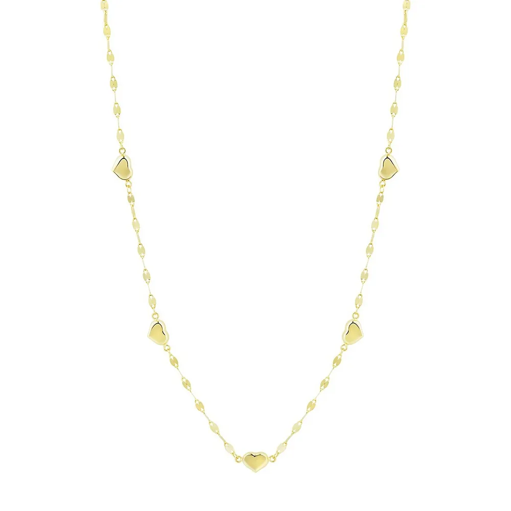 14K Yellow Gold Hammered Cable Chain & Heart Station Necklace