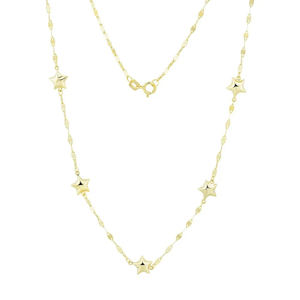 14K Yellow Gold Star Station Necklace
