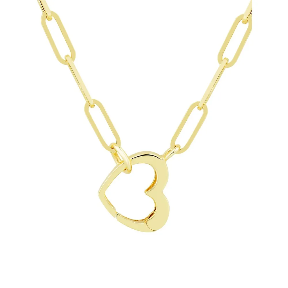 14K Yellow Gold Paperclip Chain & Heart Pendant Necklace