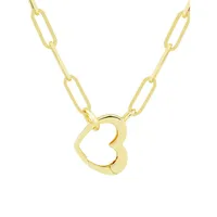 14K Yellow Gold Paperclip Chain & Heart Pendant Necklace