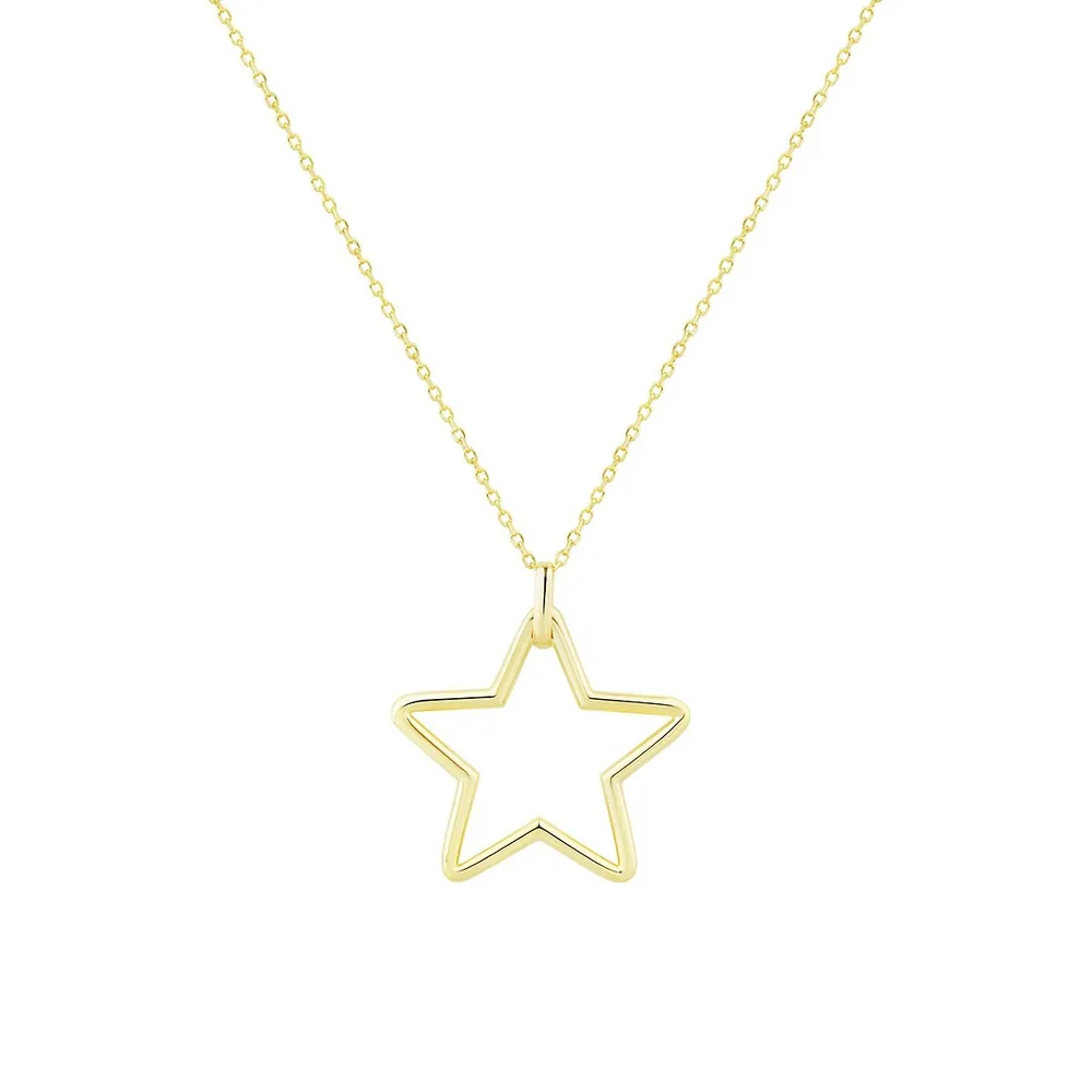 14K Yellow Gold Open Star Pendant Necklace