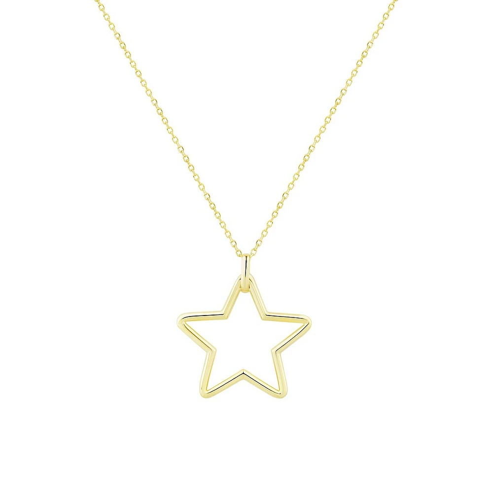 14K Yellow Gold Open Star Pendant Necklace