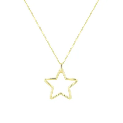 14K Yellow Gold Open Star Pendant Necklace