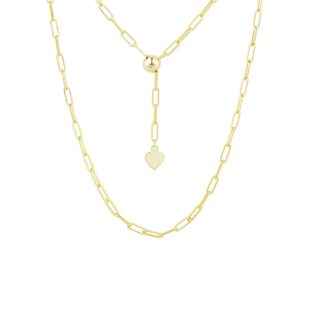 14K Yellow Gold Paperclip Chain, Bead & Heart Y-Necklace