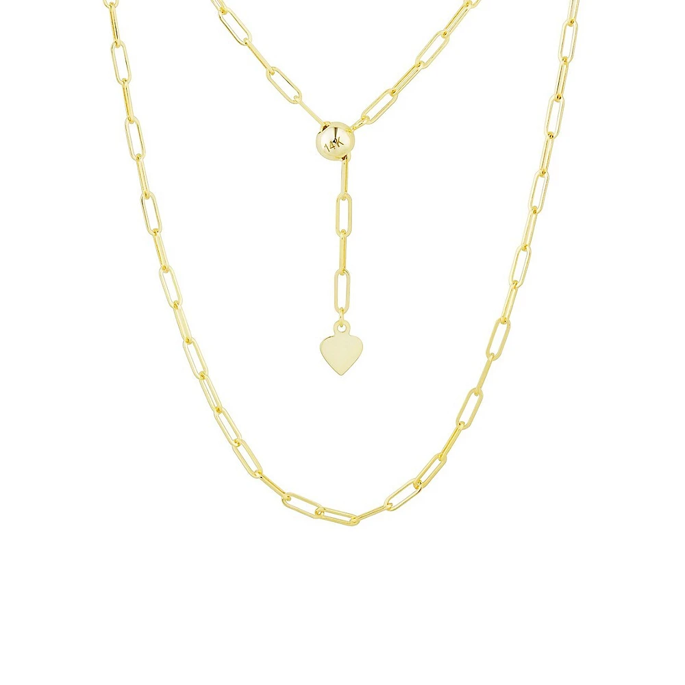 14K Yellow Gold Paperclip Chain, Bead & Heart Y-Necklace