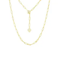 14K Yellow Gold Paperclip Chain, Bead & Heart Y-Necklace