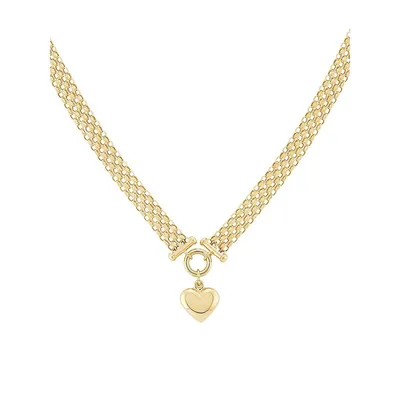 14K Yellow Gold Bismark Chain Heart Pendant Necklace