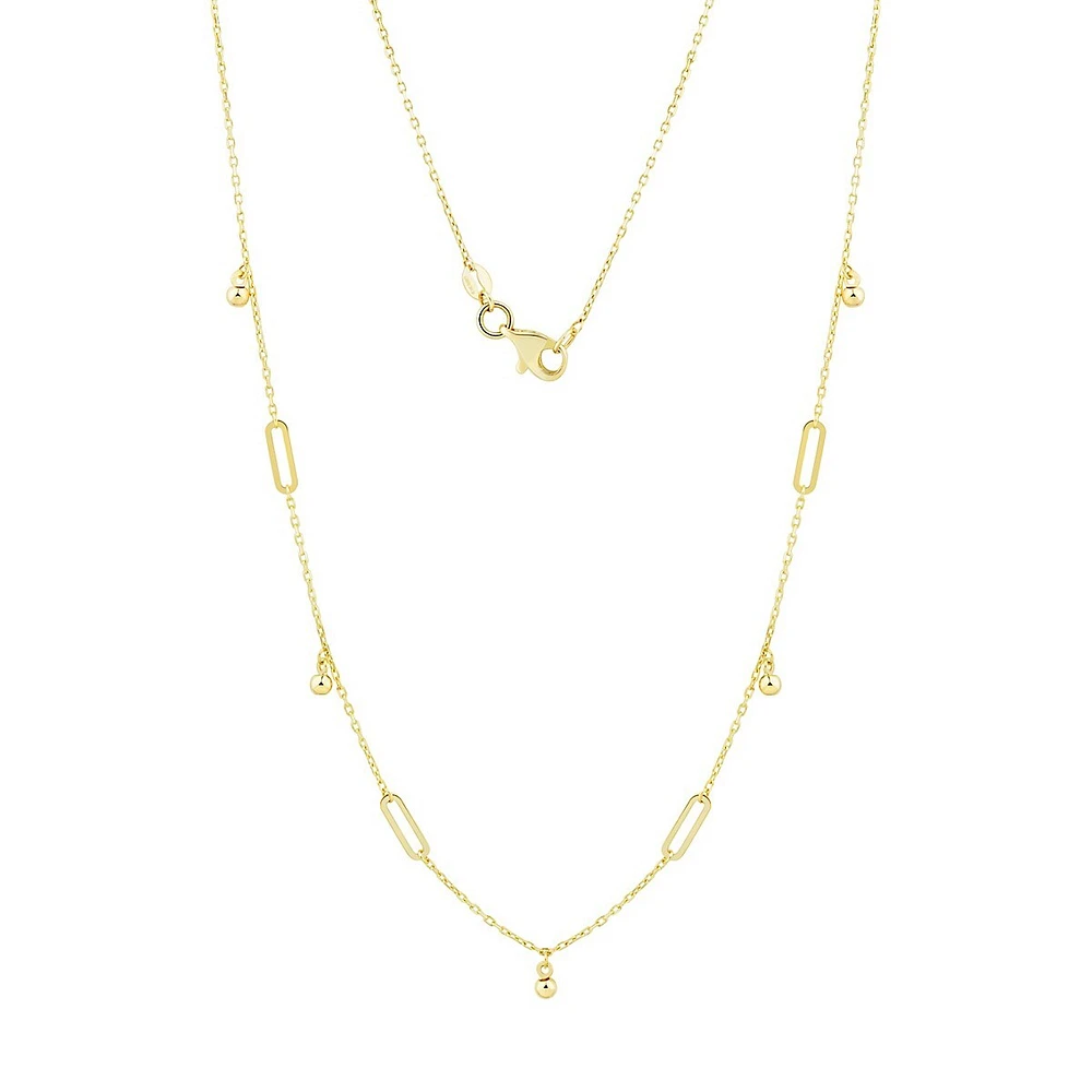 14K Yellow Gold Bead & Paperclip-Link Station Necklace