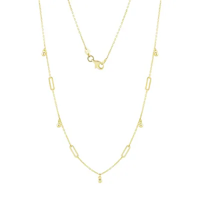 14K Yellow Gold Bead & Paperclip-Link Station Necklace