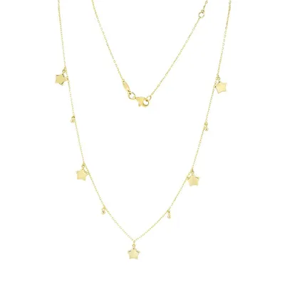 14K Yellow Gold Bead & Star Station Necklace