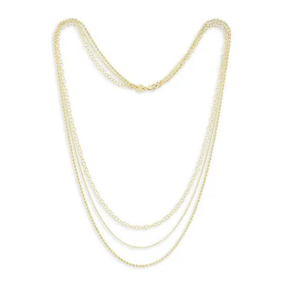 14K Yellow Gold Triple-Layer Mixed-Link Necklace