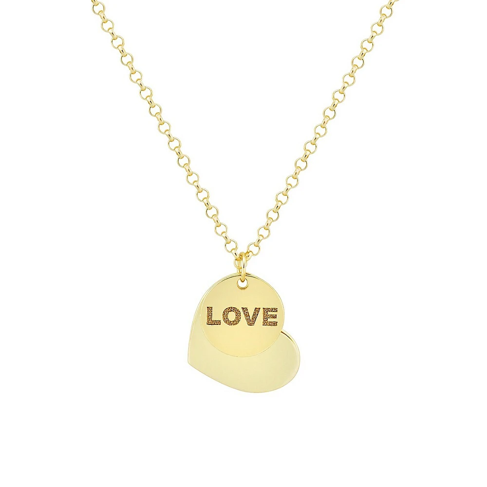 14K Yellow Gold Love Heart Pendant Rolo-Chain Necklace