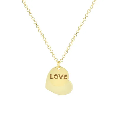 14K Yellow Gold Love Heart Pendant Rolo-Chain Necklace