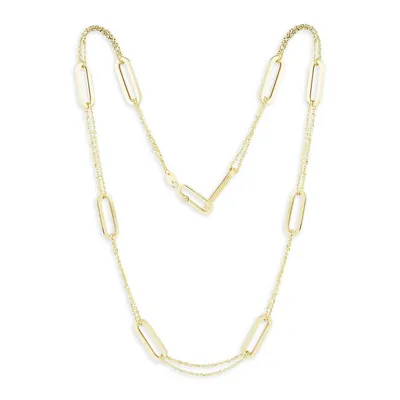 14K Yellow Gold Paperclip Station Necklace