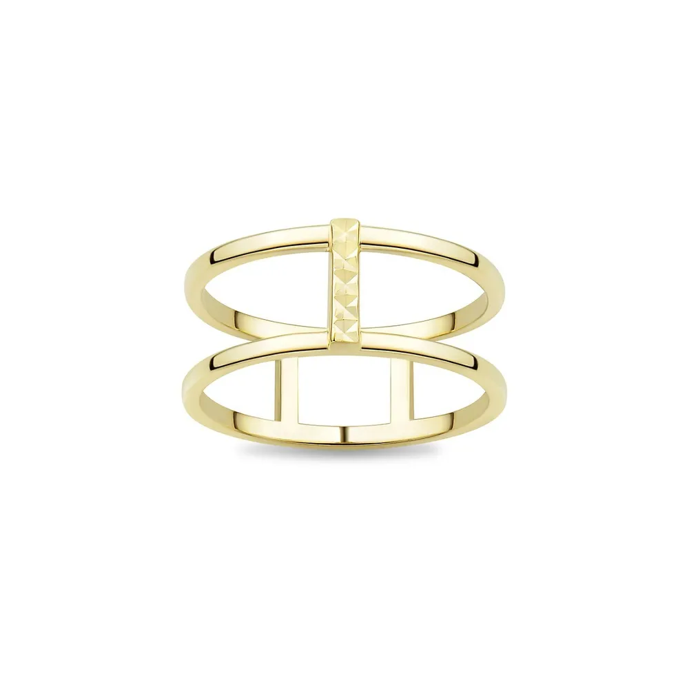 14K Yellow Gold Double-Tier 3-Bar Ring