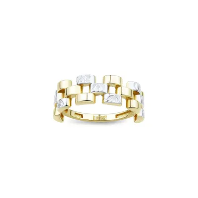 14K Two-Tone Gold Panther-Link Band Ring