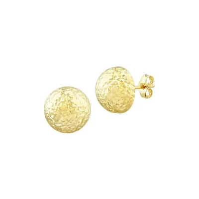 14K Yellow Gold Textured Half Ball Stud Earrings