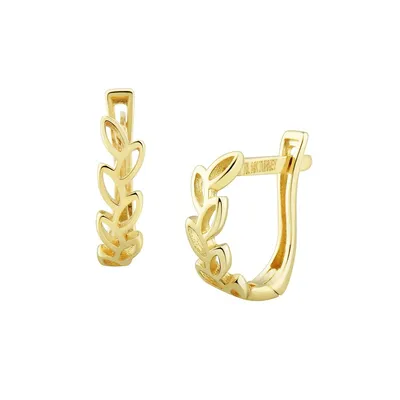 14K Yellow Gold Leaf-Design Hoop Earrings