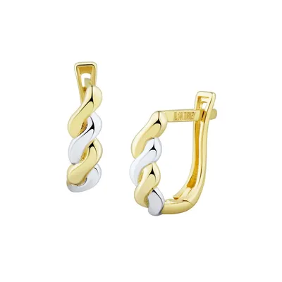 Two-Tone 14K Gold Twisted Huggie Hoop Earrings