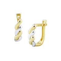Two-Tone 14K Gold Twisted Huggie Hoop Earrings