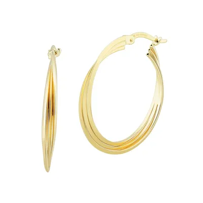 14K Yellow Gold Twisted Triple Hoop Earrings