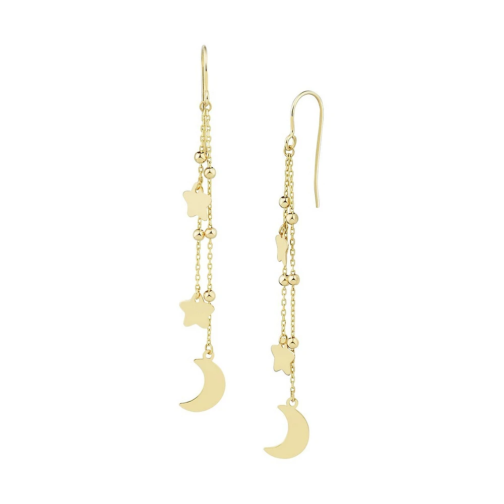 14K Yellow Gold Celestial Linear Earrings