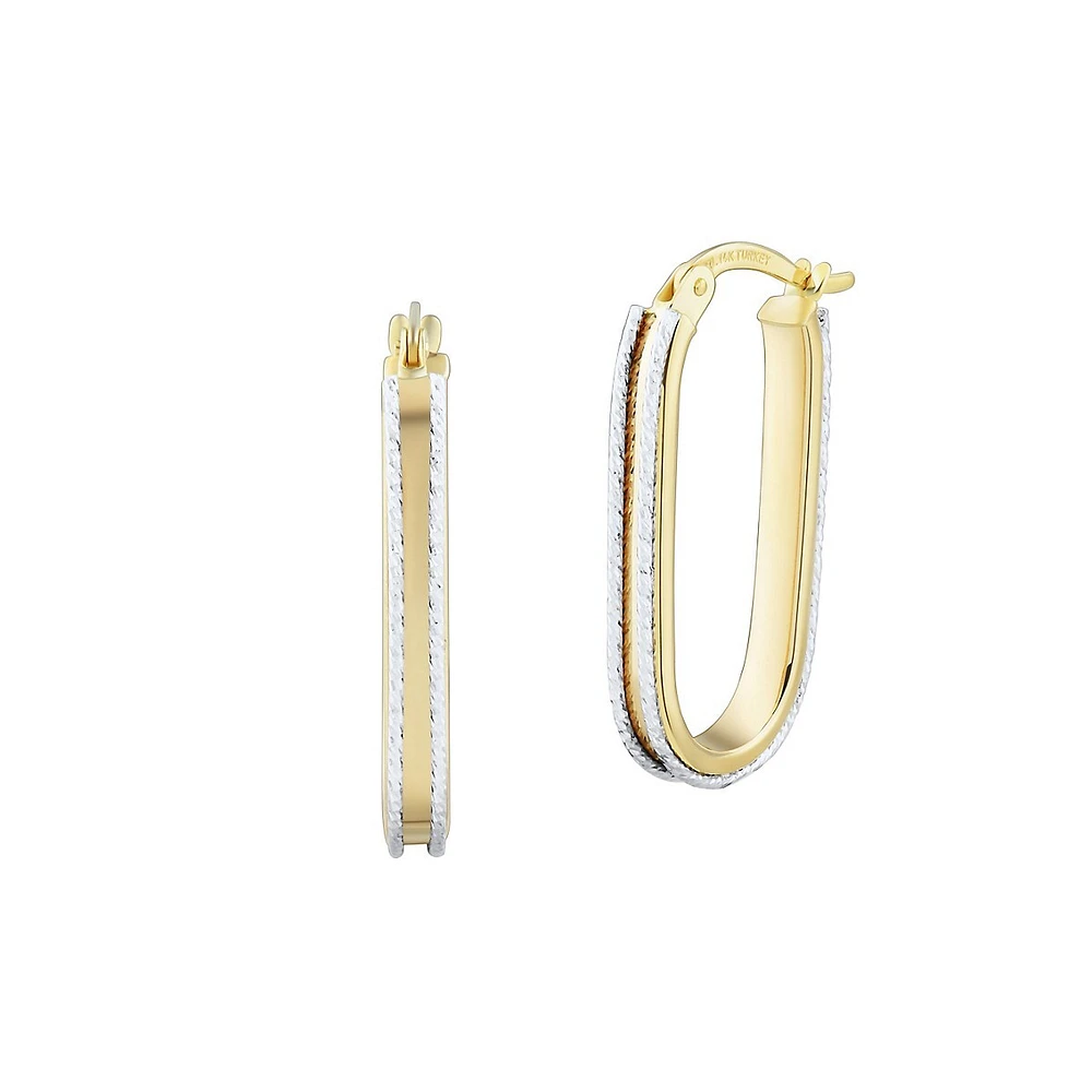 14K Two-Tone Gold Twisted Oblong Hoop Earrings