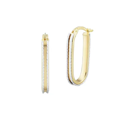 14K Two-Tone Gold Twisted Oblong Hoop Earrings