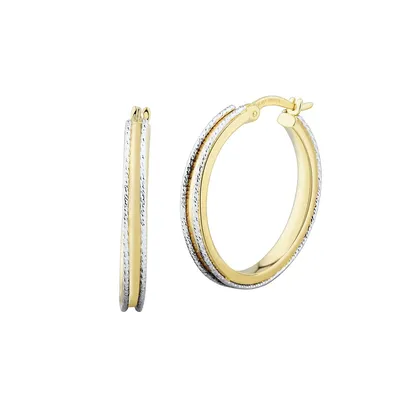 14K Two-Tone Gold Twisted Border Hoop Earrings