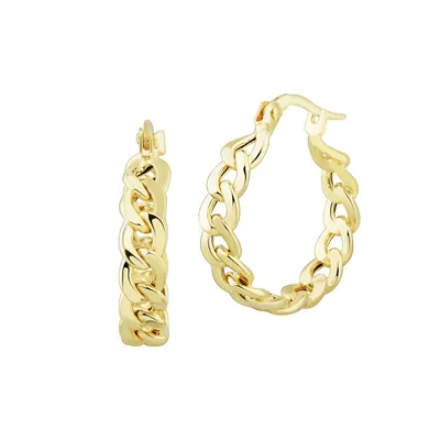 14K Yellow Gold Cuban-Link Hoop Earrings