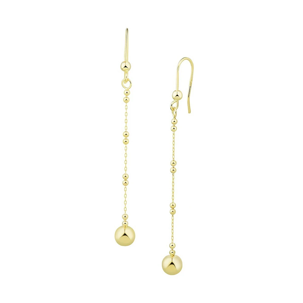 14K Yellow Gold Chain & Bead Linear Earrings