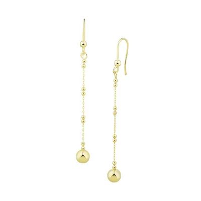 Boucles d'oreilles linéaires en or jaune 14 ct avec chaîne et perles
