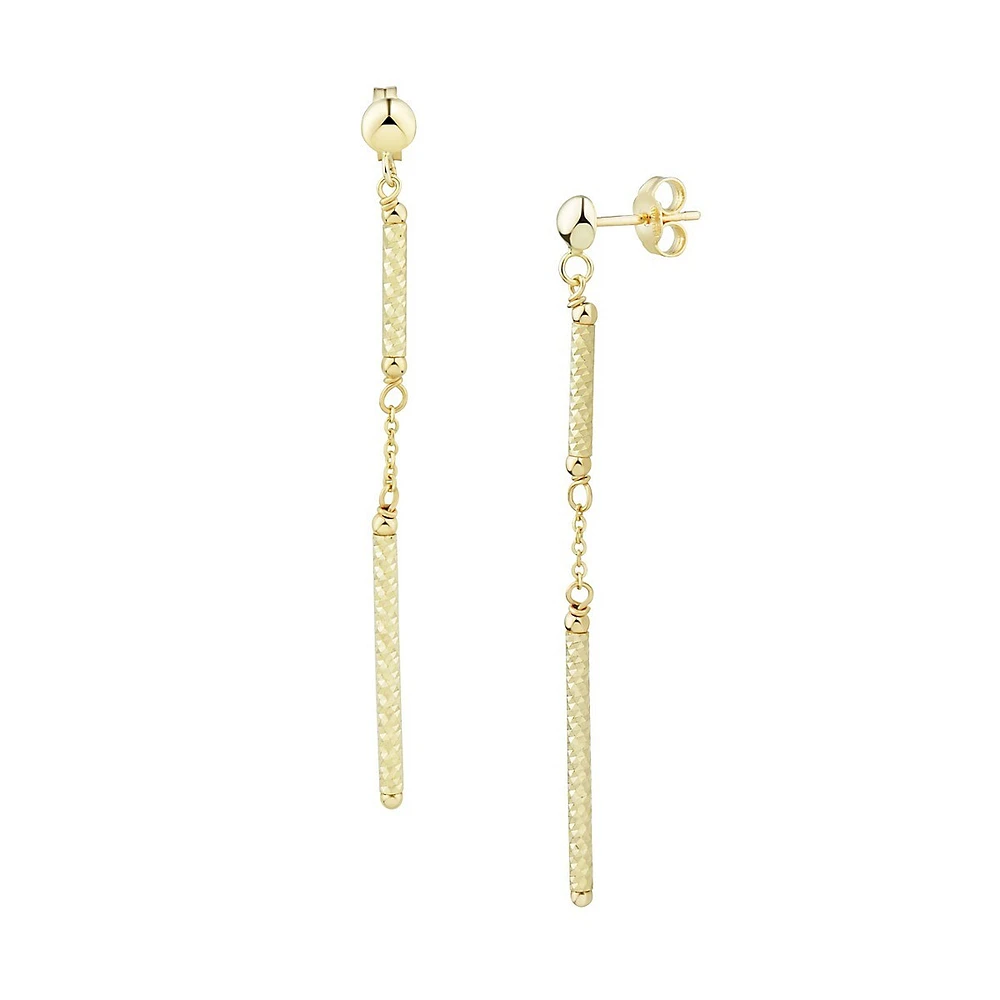 14K Yellow Gold Chain & Bar Linear Earrings