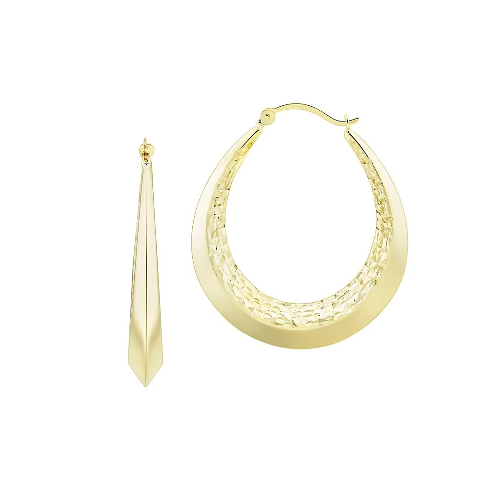 10K Yellow Gold Textured Teardrop Hoop Earrings