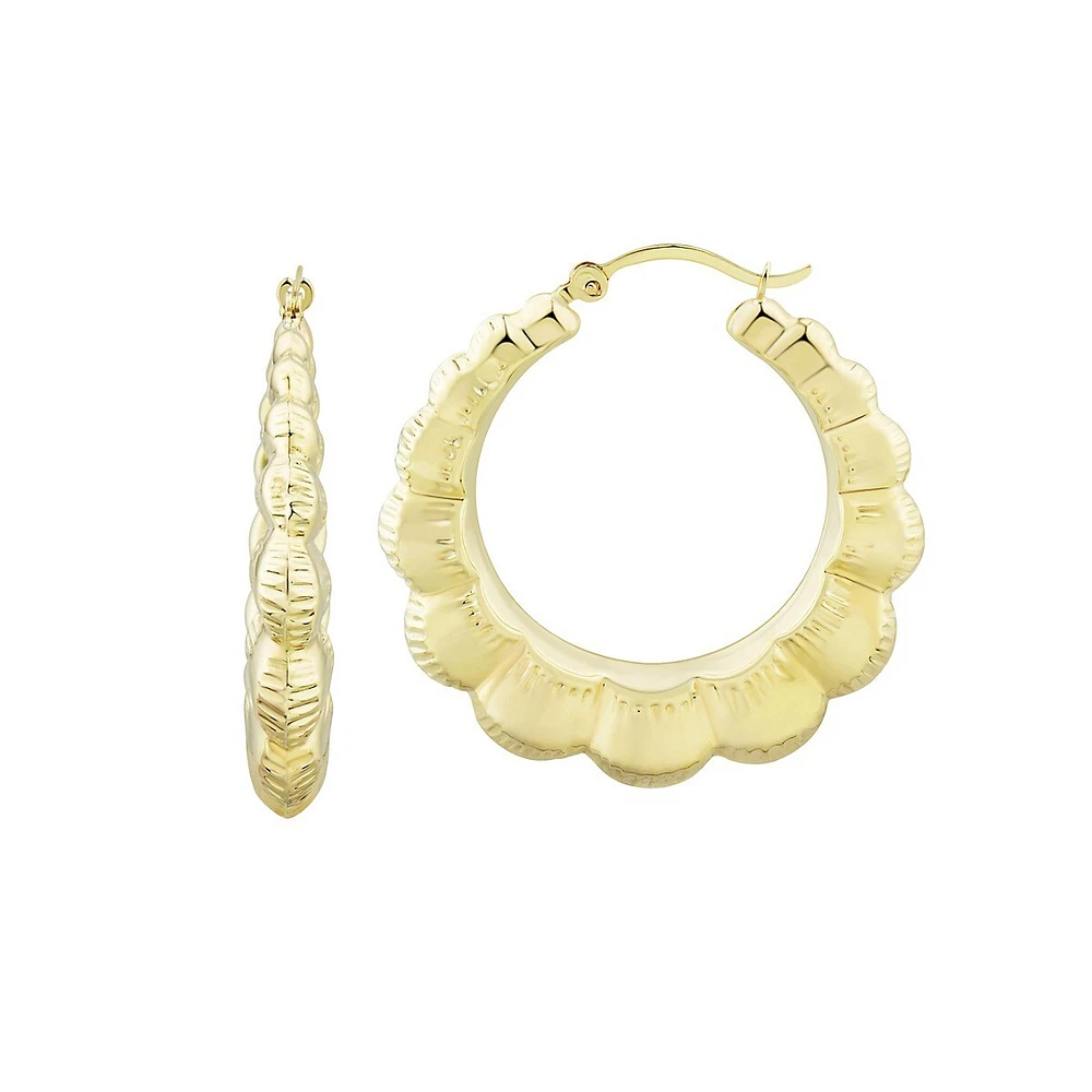 10K Yellow Gold Scallop Hoop Earrings