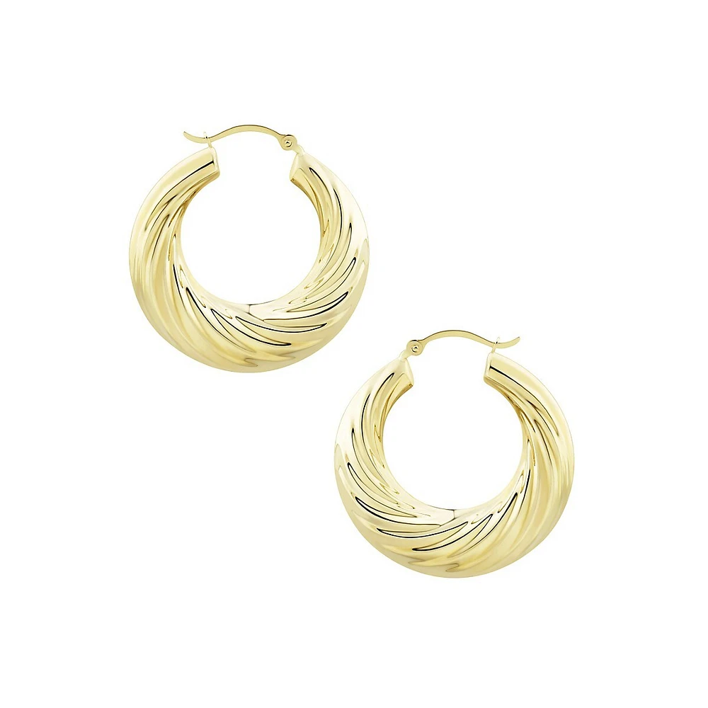 10K Yellow Gold Swirl Hoop Earrings