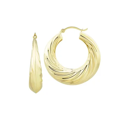 10K Yellow Gold Swirl Hoop Earrings