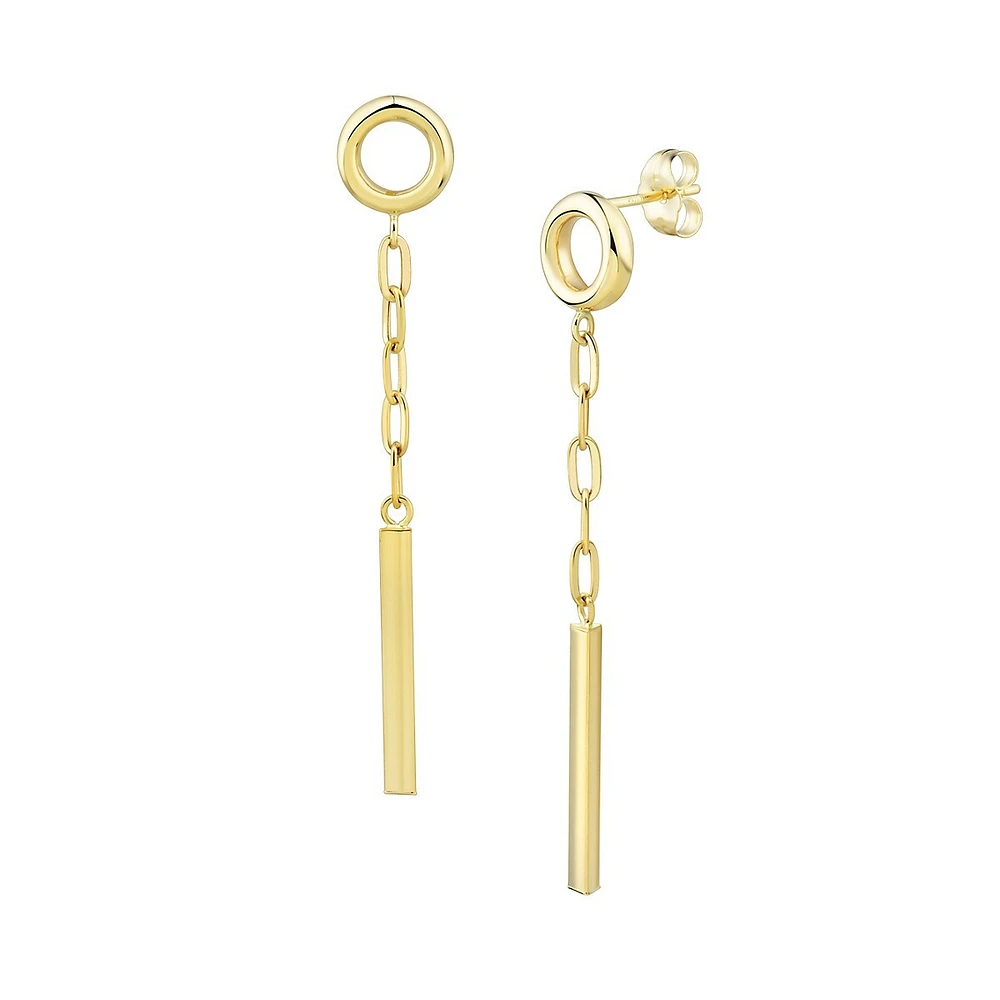 14K Yellow Gold Chain & Bar Linear Earrings